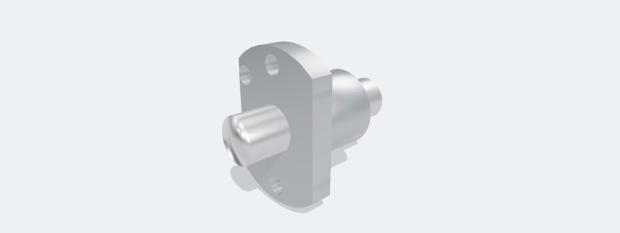 Simplified gray PFU0802 flange nut with mounting holes and a short smooth reference shaft